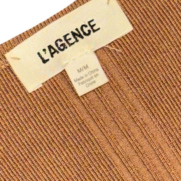 L’ANGENCE X REVOLVE Josephine v neck ribbed v neck tan stretchy dress sz medium - Picture 7 of 9